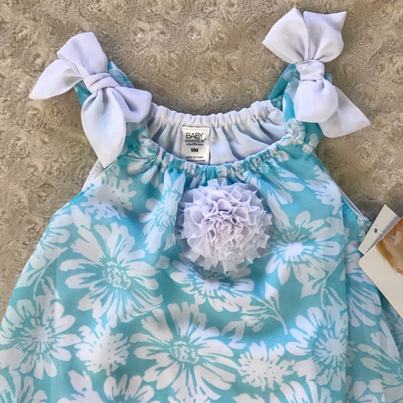 Baby Essentials Bubble Romper Blue White Floral - Picture 2 of 5